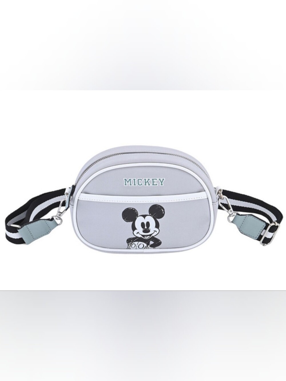 Disney Mickey Gray Crossbody Bag with Striped Strap NWT